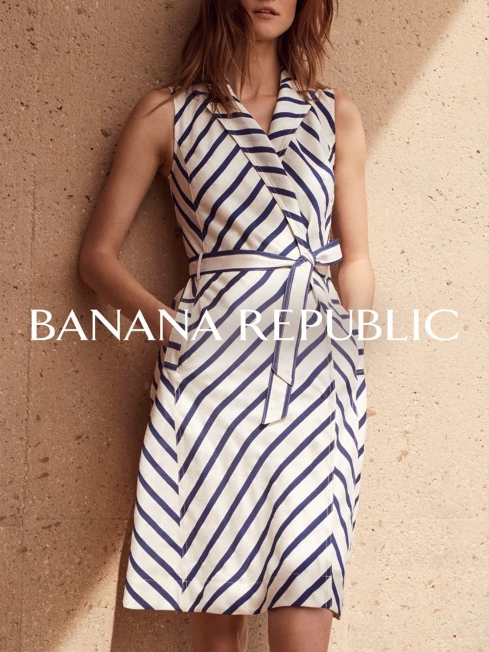 Banana Republic Navy & White Striped Wrap Dress